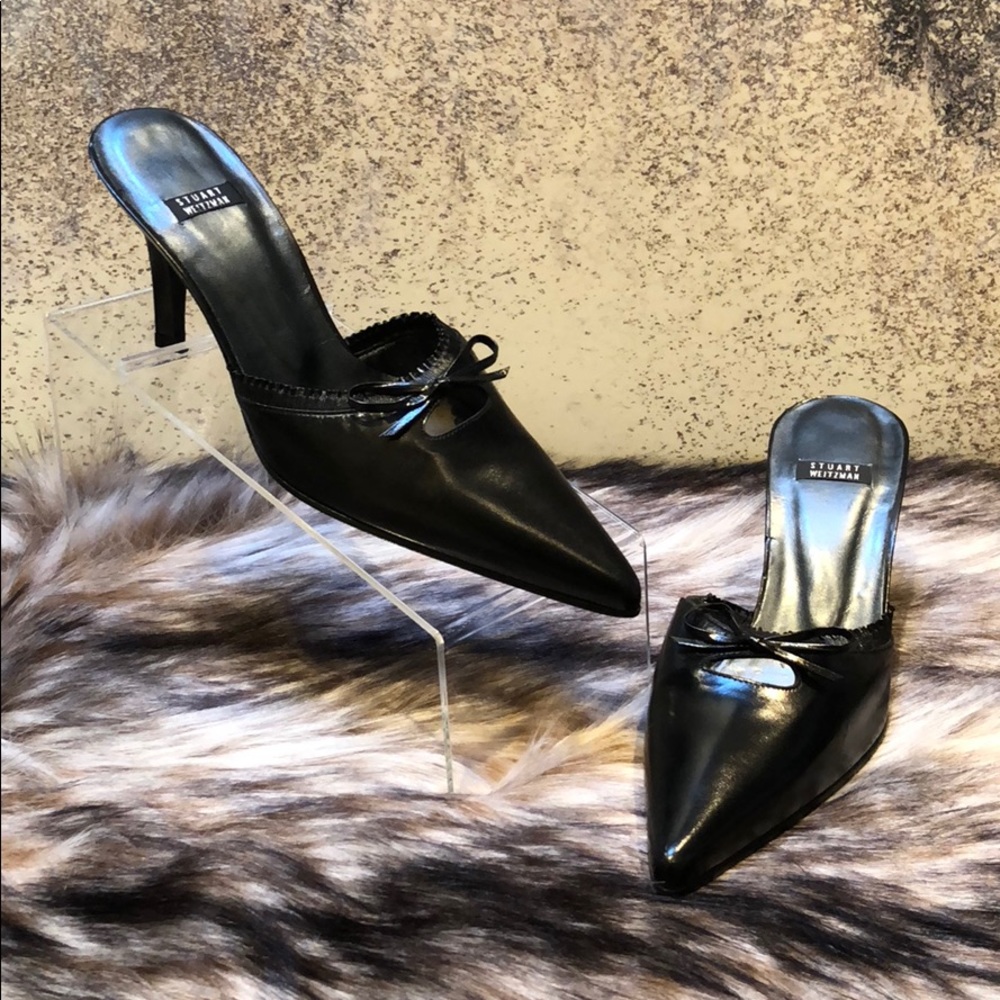 Stuart Weitzman Girlie Black Kid Mules